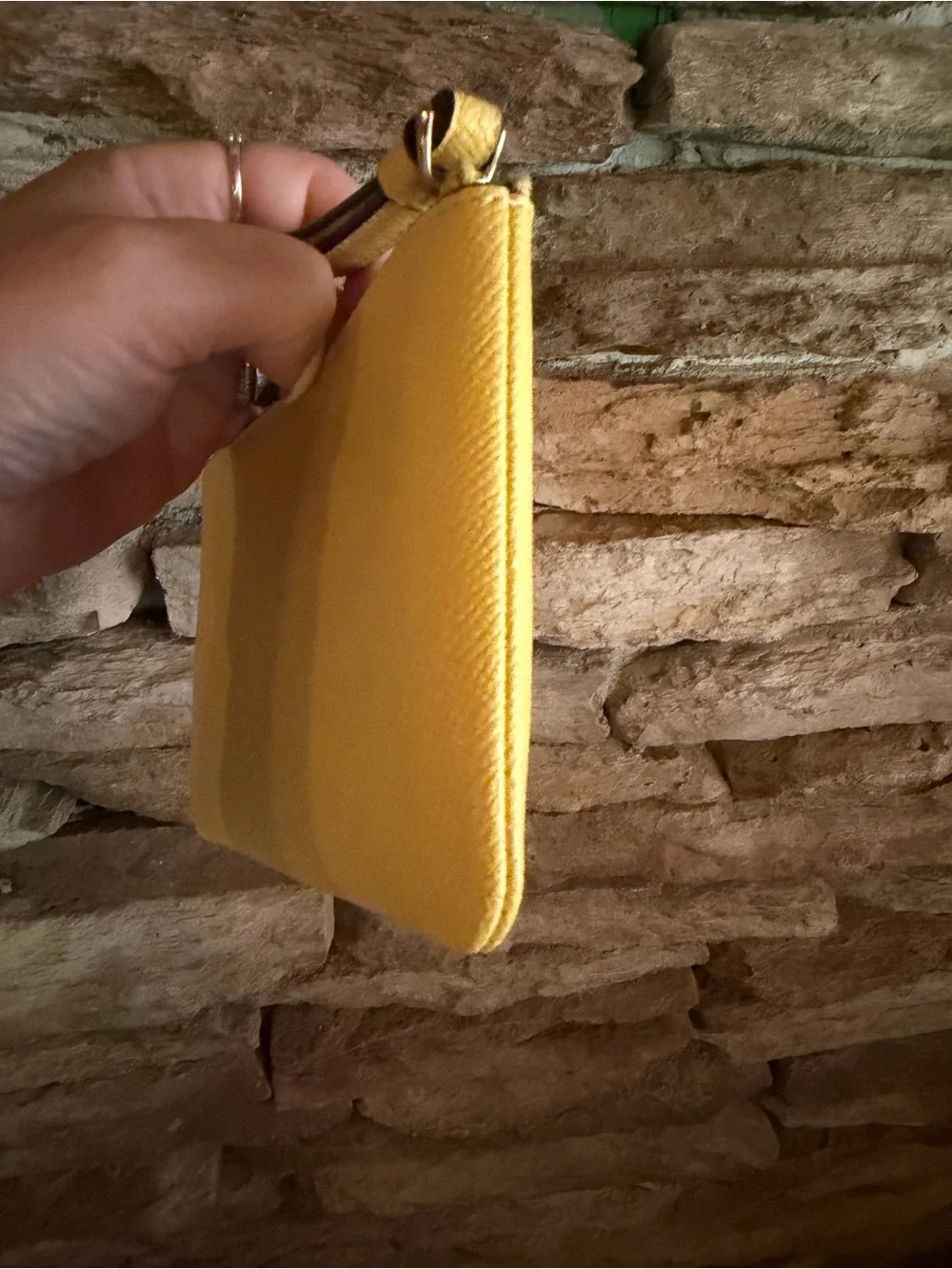 Coach Yellow Leather Zip Wristlet Clutch Wallet with Detachable Strap